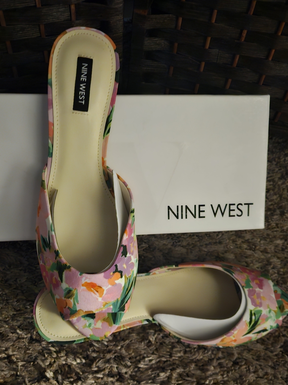Nine West Pink Floral Open-Toe Mule Slides